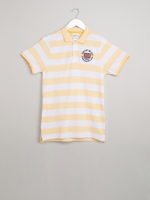 

max Boys Yellow & White Striped Polo Collar T-shirt