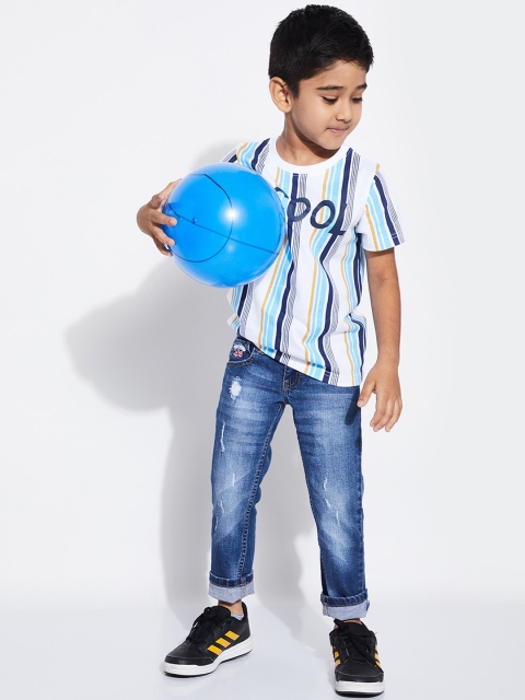 

max Boys White & Blue Striped Round Neck T-shirt
