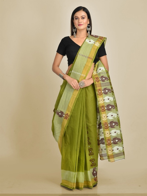 

Mitera Green Pure Cotton Handloom Woven Design Taant Saree