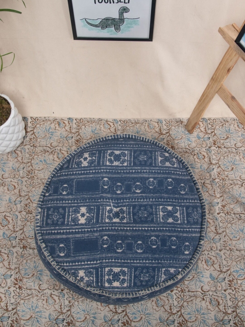 

Tistabene Blue & Off-White Printed Prodigious Round Pouf