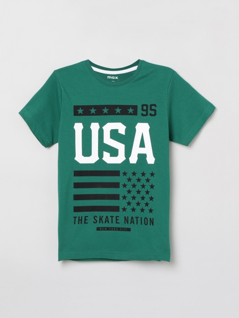 

max Boys Green Printed Round Neck T-shirt