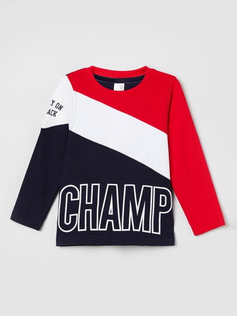 

max Boys Red & Black Colourblocked Round Neck T-shirt