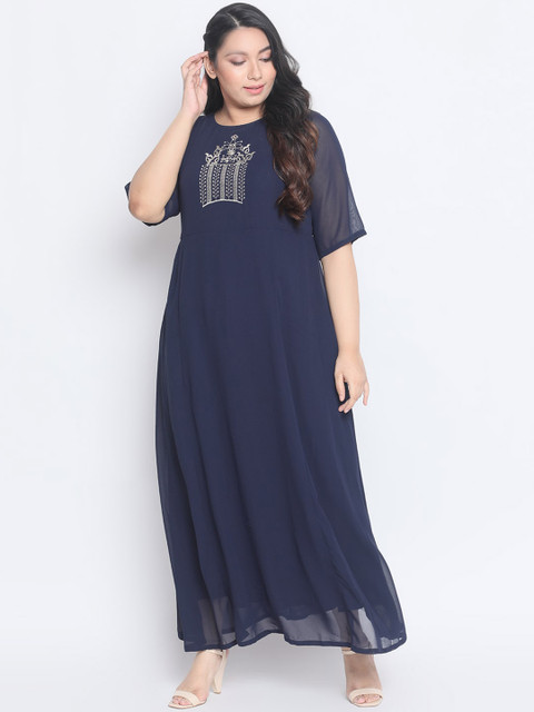

Amydus Women Navy Blue Embroidered Maxi Dress