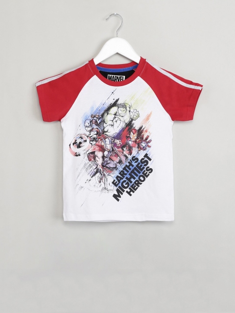 

max Boys White Printed Round Neck T-shirt