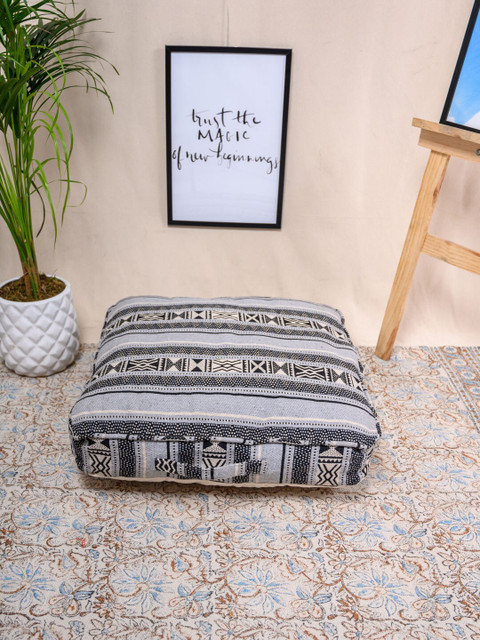 

Tistabene Blue & Black Wave Stripes Handloom Square Gaddi Cushion