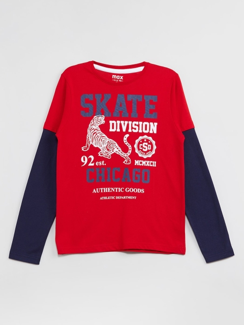 

max Boys Red Printed Round Neck T-shirt