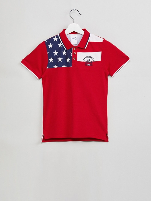 

max Boys Red Solid Polo Collar T-shirt