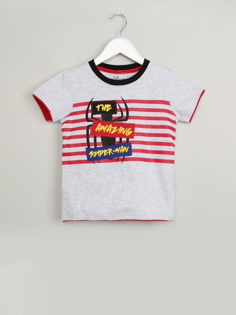 

max Boys Grey Spiderman Printed Round Neck T-shirt