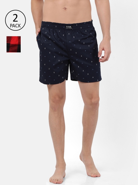 

Llak Jeans Men Pack of 2 Pure Cotton Boxers SP-SET-2-DK-RD, Navy blue