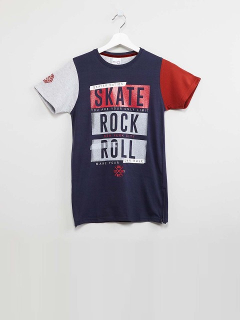 

max Boys Navy Blue Printed Round Neck T-shirt
