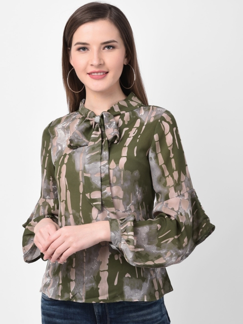 

Latin Quarters Women Olive Green Printed Top
