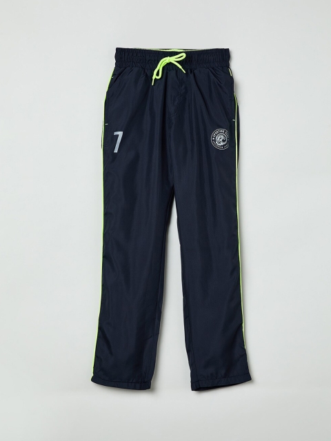 

max Boys Navy Blue Solid Slim-Fit Track Pants