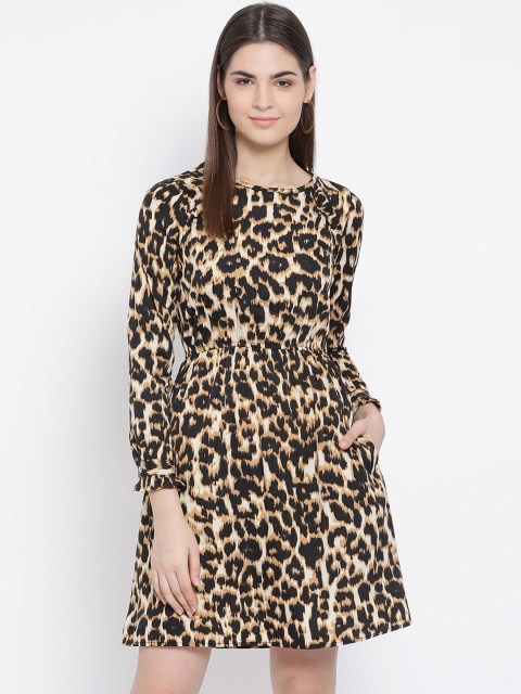 

Oxolloxo Women Black Printed Fit and Flare Dress