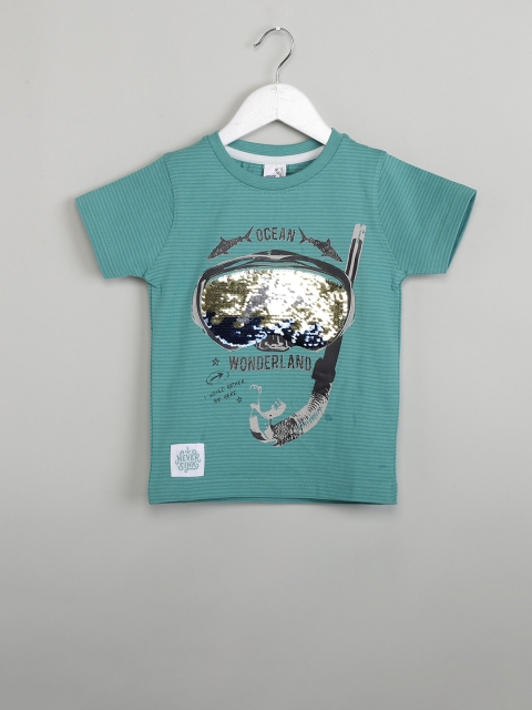 

max Boys Green Sequinned Round Neck T-shirt