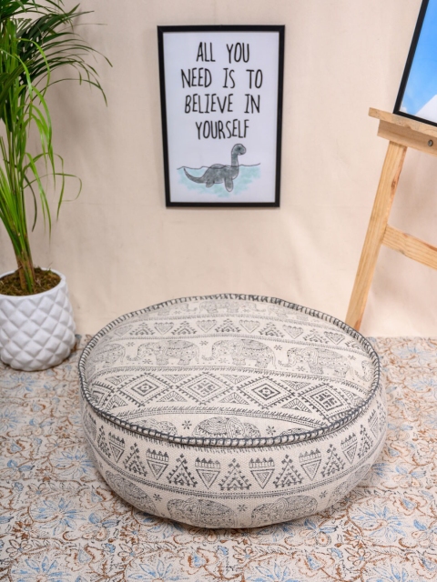 

Tistabene Off-White & Black Durry Printed Round Comfy Floor Cushion