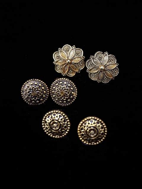 

PANASH Set Of 3 Gold-Plated Circular Studs