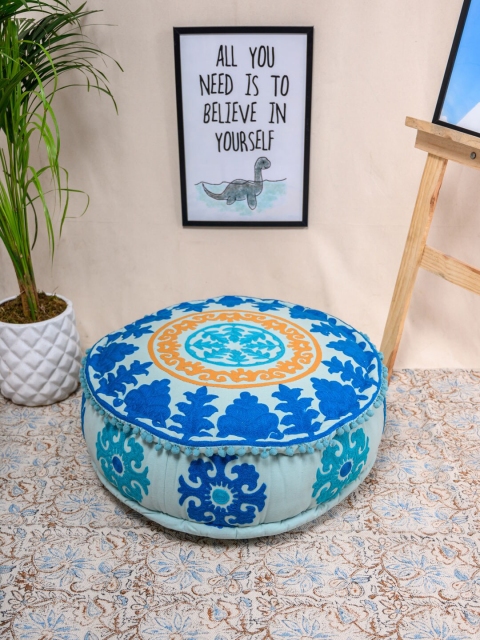 

Tistabene Turquoise Blue & Orange Chambray Marine Embroidered Floor Cushion