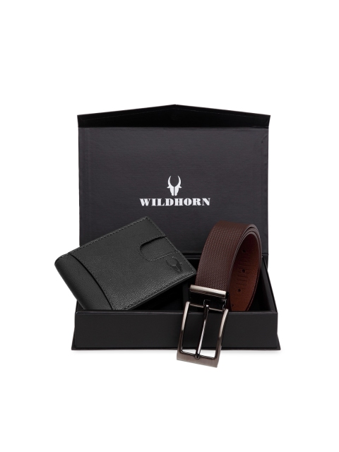 WildHorn Men Black & Brown RFID Protected Genuine Leather Accessory Gift Set