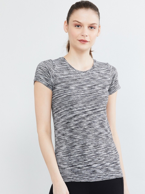 

max Women Charcoal Grey & Off-White Printed Round Neck T-shirt