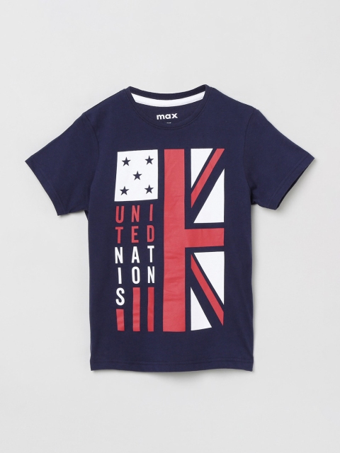 

max Boys Navy Blue Printed Round Neck T-shirt
