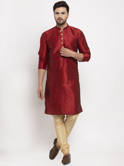 

Benstoke Men Maroon Solid Dupion Silk Kurta with Churidar
