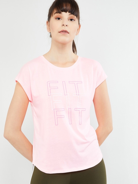 

max Women Pink Printed Round Neck T-shirt