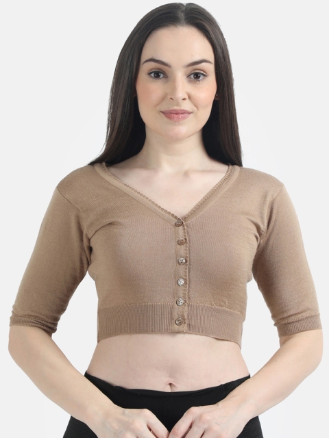 

Monte Carlo Women Beige Solid Cropped Woollen Cardigan Sweater