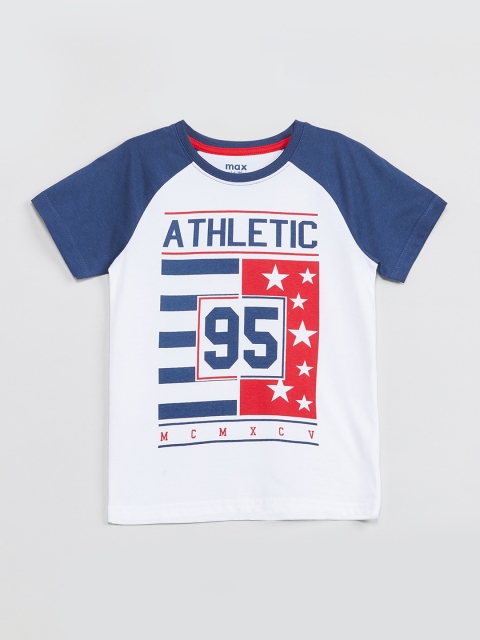 

max Boys White Printed Round Neck T-shirt