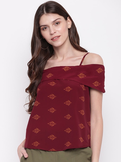 

Mayra Women Maroon & Orange Printed Top