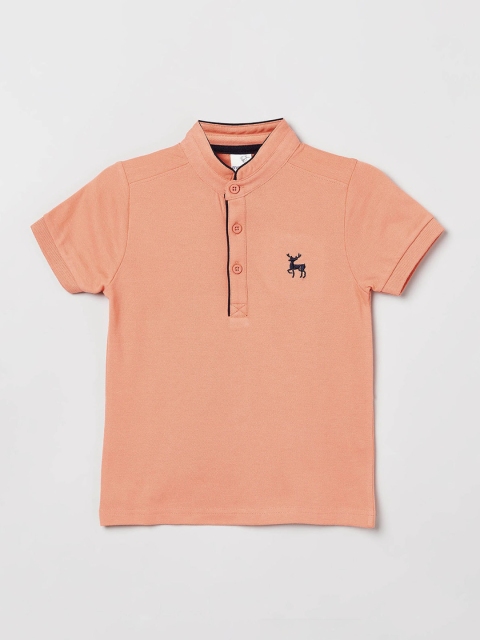 

max Boys Peach-Coloured Solid Polo Collar T-shirt