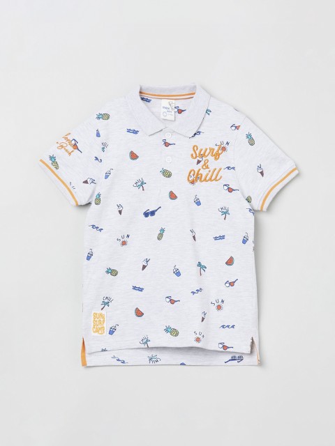 

max Boys Grey & Blue Printed Polo Collar T-shirt