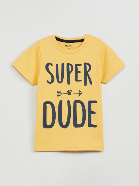 

max Boys Yellow Printed Round Neck T-shirt