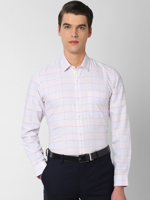 

Peter England Men White & Red Slim Fit Checked Formal Shirt