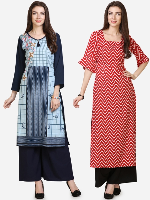 

Silk Bazar Women Pack Of 2 Printed Kurta with Palazzos, Red