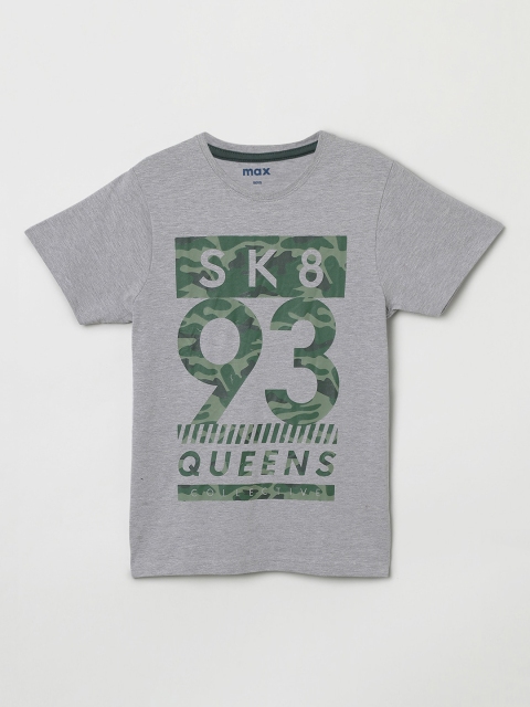max Boys Grey Melange Printed Round Neck T-shirt