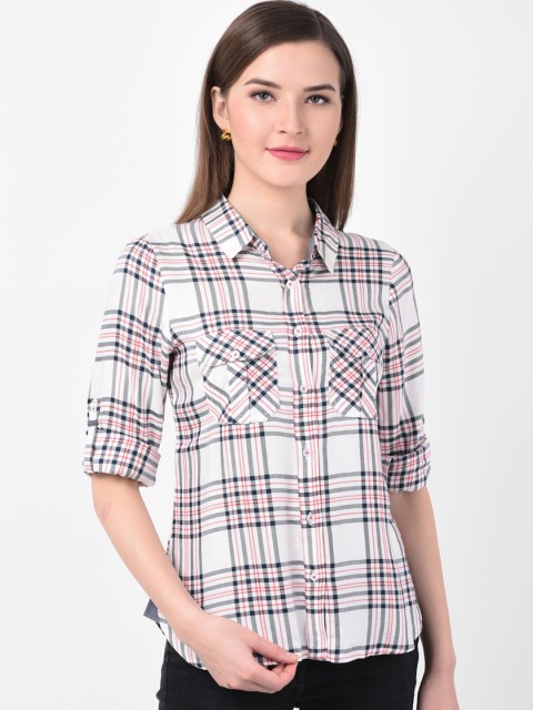 

Latin Quarters Women Off-White Checked Shirt Style Top