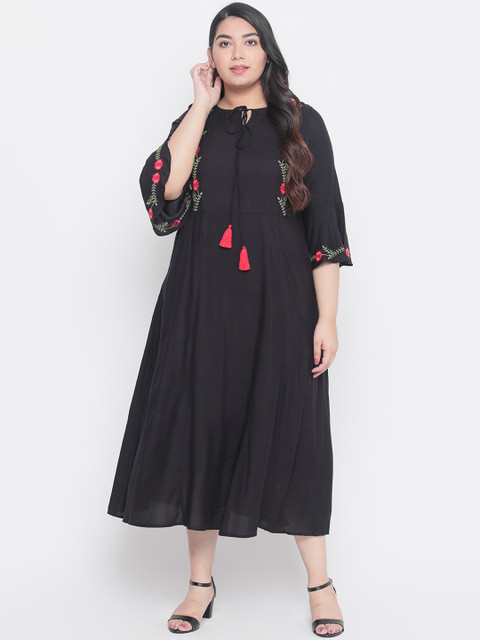 

Amydus Women Black Embroidered A-Line Dress