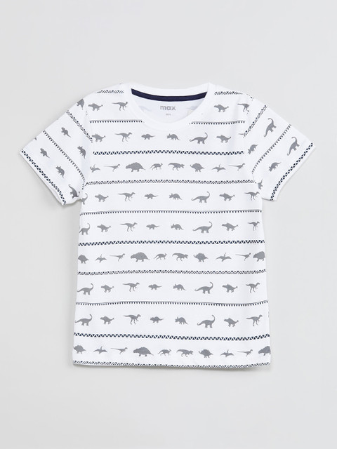 

max Boys White Printed Round Neck T-shirt