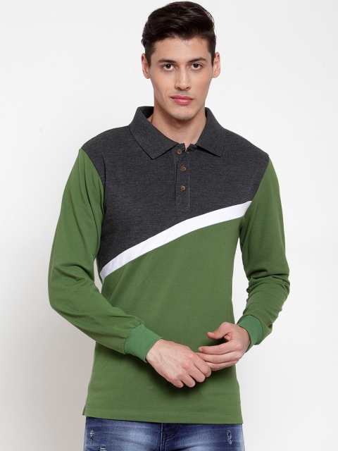 

Kalt Men Green & Grey Colourblocked Polo Collar T-shirt