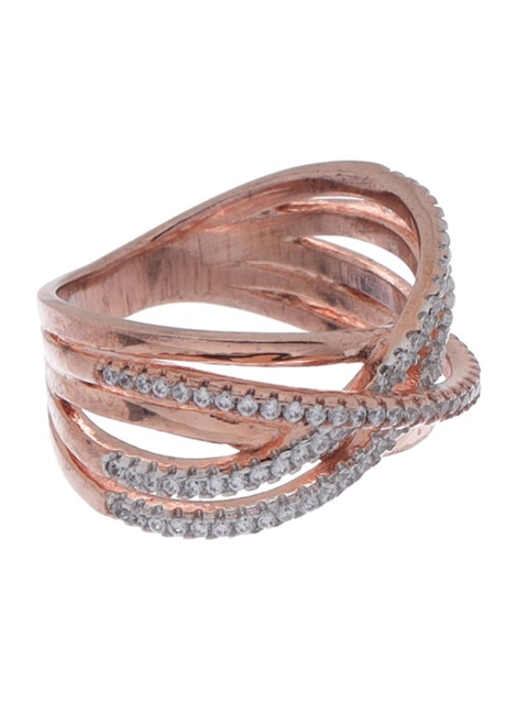

Tistabene Rose Gold Plated & White AD-Studded Crossover Design Finger Ring
