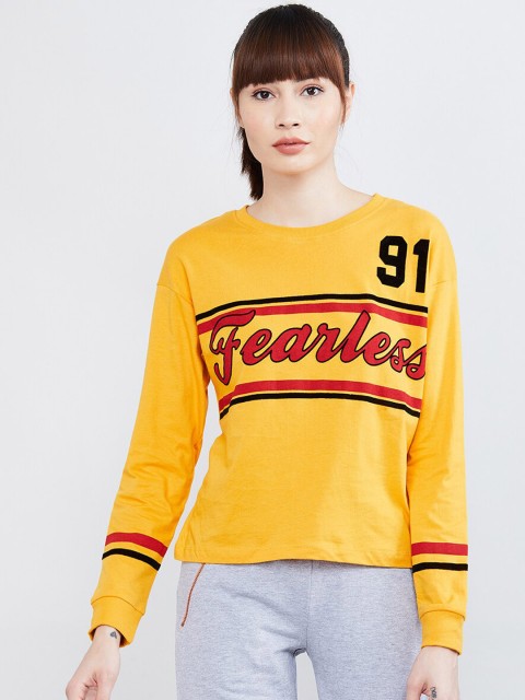 

max Women Yellow Printed Round Neck T-shirt