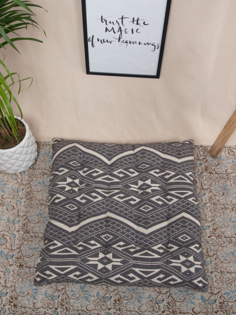 

Tistabene Grey & Beige Handloom Jacquard Square Gaddi Floor Cushion