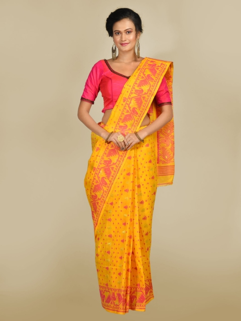 

Mitera Yellow Pure Cotton Handloom Woven Design Jamdani Saree