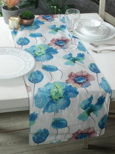 

HOUZZCODE White & Blue Floral Printed Table Runner