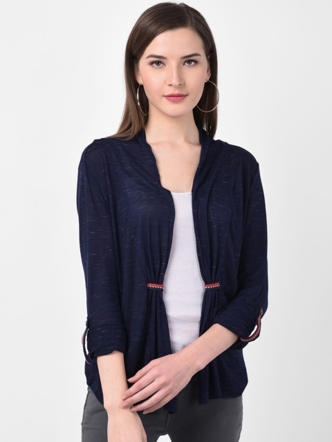 

Latin Quarters Women Navy Blue Solid Open Front Shrug