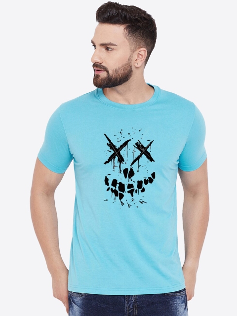 

wesquare Men Turquoise Blue Printed Round Neck T-shirt