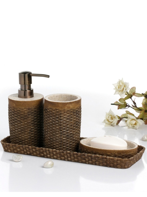 

Obsessions Brown Self Design Pack of 4 Bathroom Set