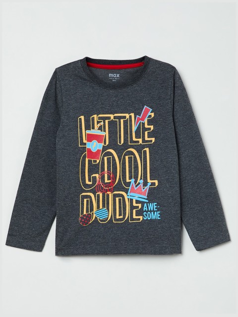 

max Boys Charcoal Printed Round Neck T-shirt