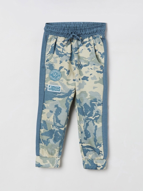

max Boys Teal Blue & Green Camouflage Printed Slim-Fit Joggers