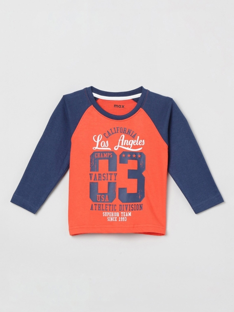 

max Boys Orange Printed Round Neck T-shirt